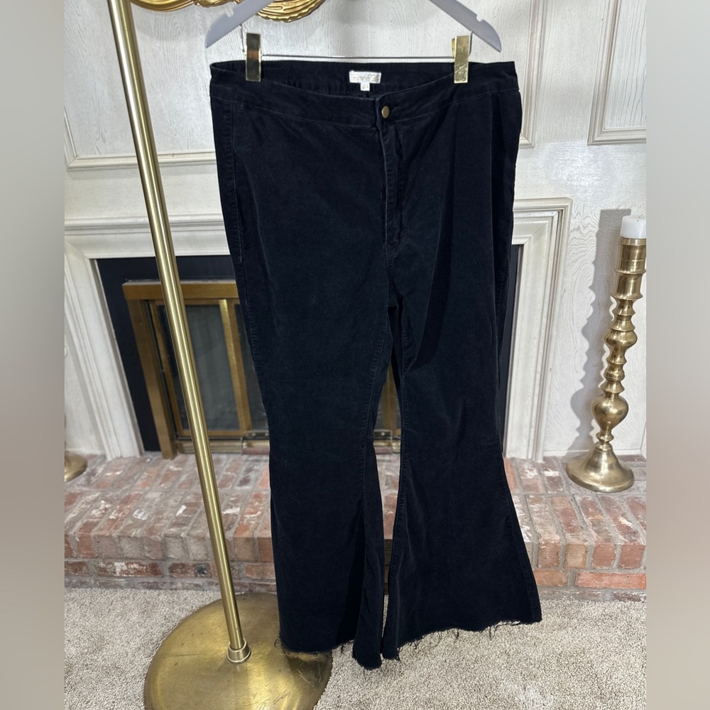 Home‎ Folk Black Corduroy Flare Pants Size 20 Stretch Boho Wide Leg Y2K
